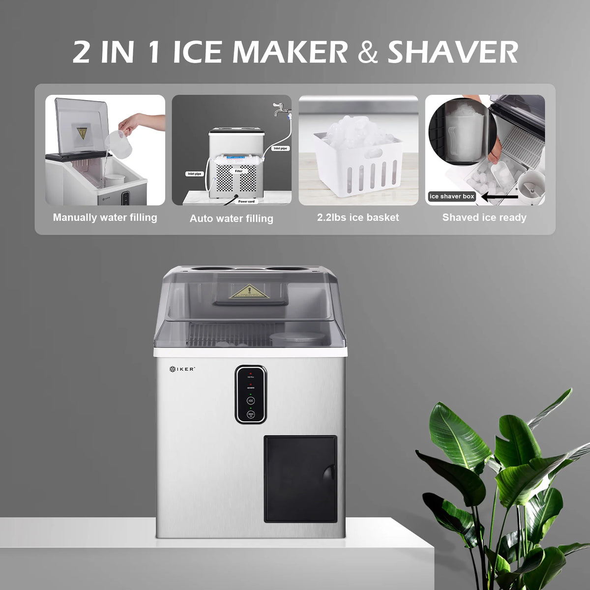 Countertop Ice Maker and Ice Shaver Machine 33lb/24H N11622