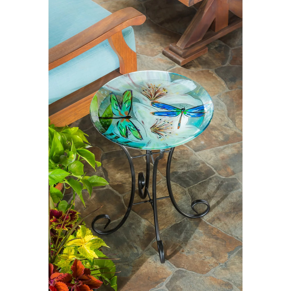 16" Glass Bird Bath with Stand Y5141