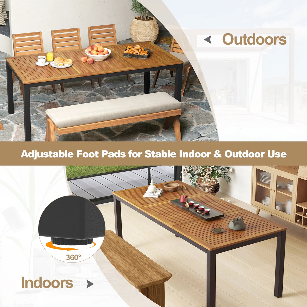 Acacia Wood 8-Person Patio Dining Table with Umbrella Hole H2124