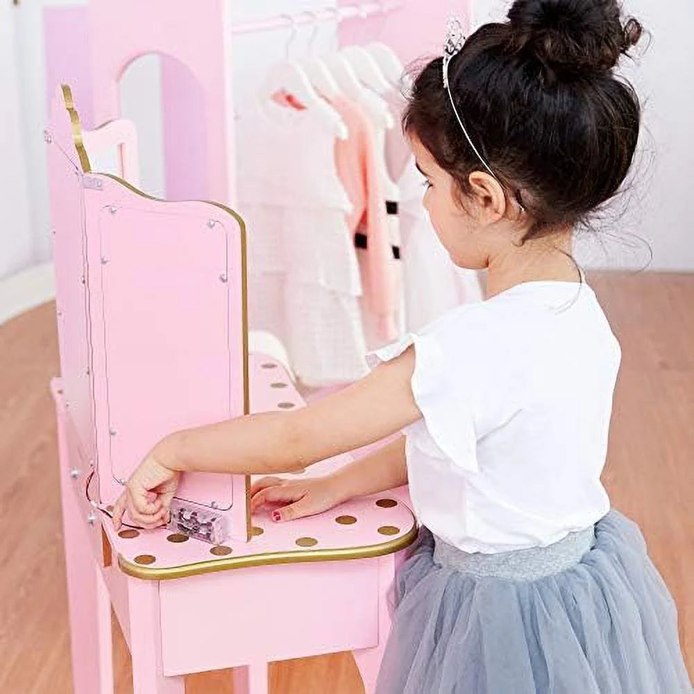 Pretend Play Vanity Table and Chair Set with LED Mirror T541645