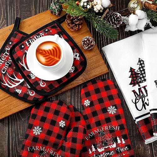 6 Pcs Christmas Kitchen Towels Oven Mitts and Pot Holders Set K401
