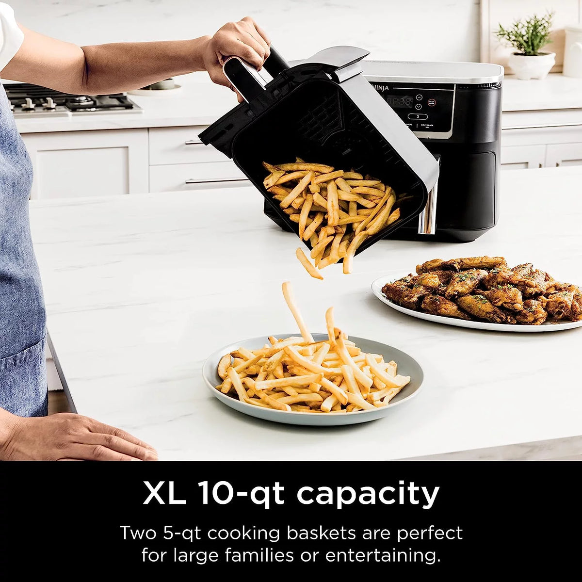 Black 6-in-1 10-qt. XL 2-Basket Air Fryer P151094