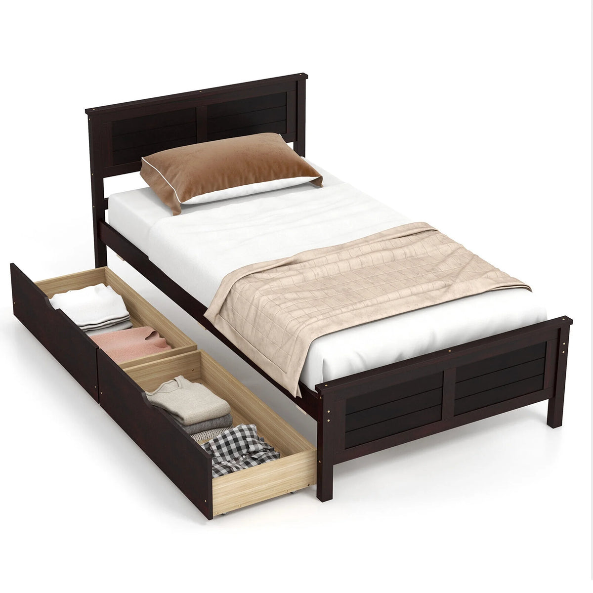 Twin Size Wooden Bed Frame with 2 Storage Drawers H113