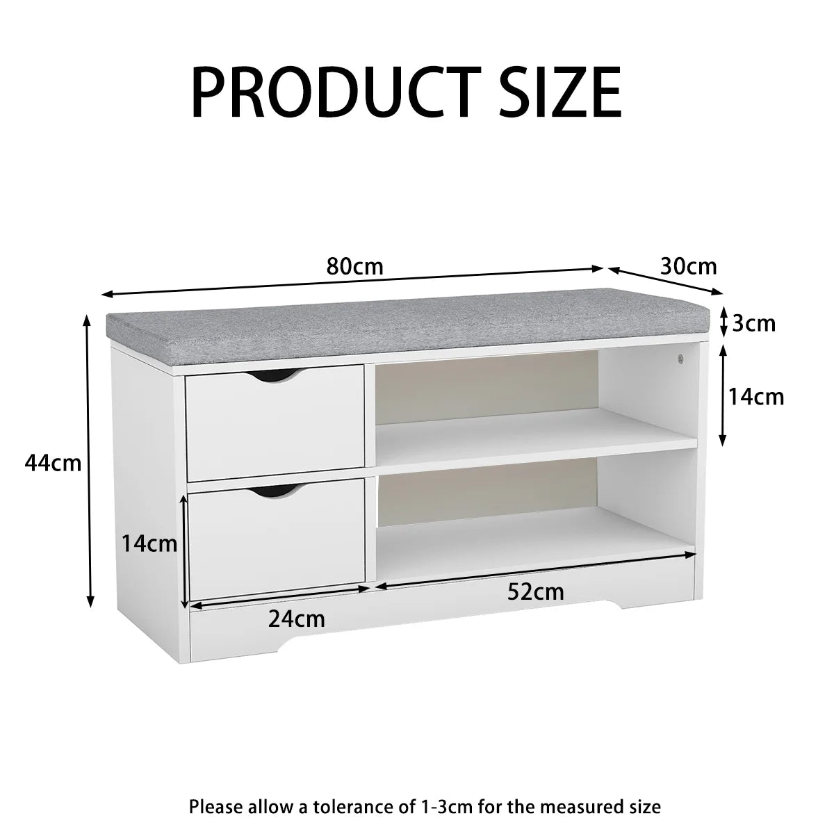 White 2-Tier Shoe Storage Bench with Drawer and Cushion W90609
