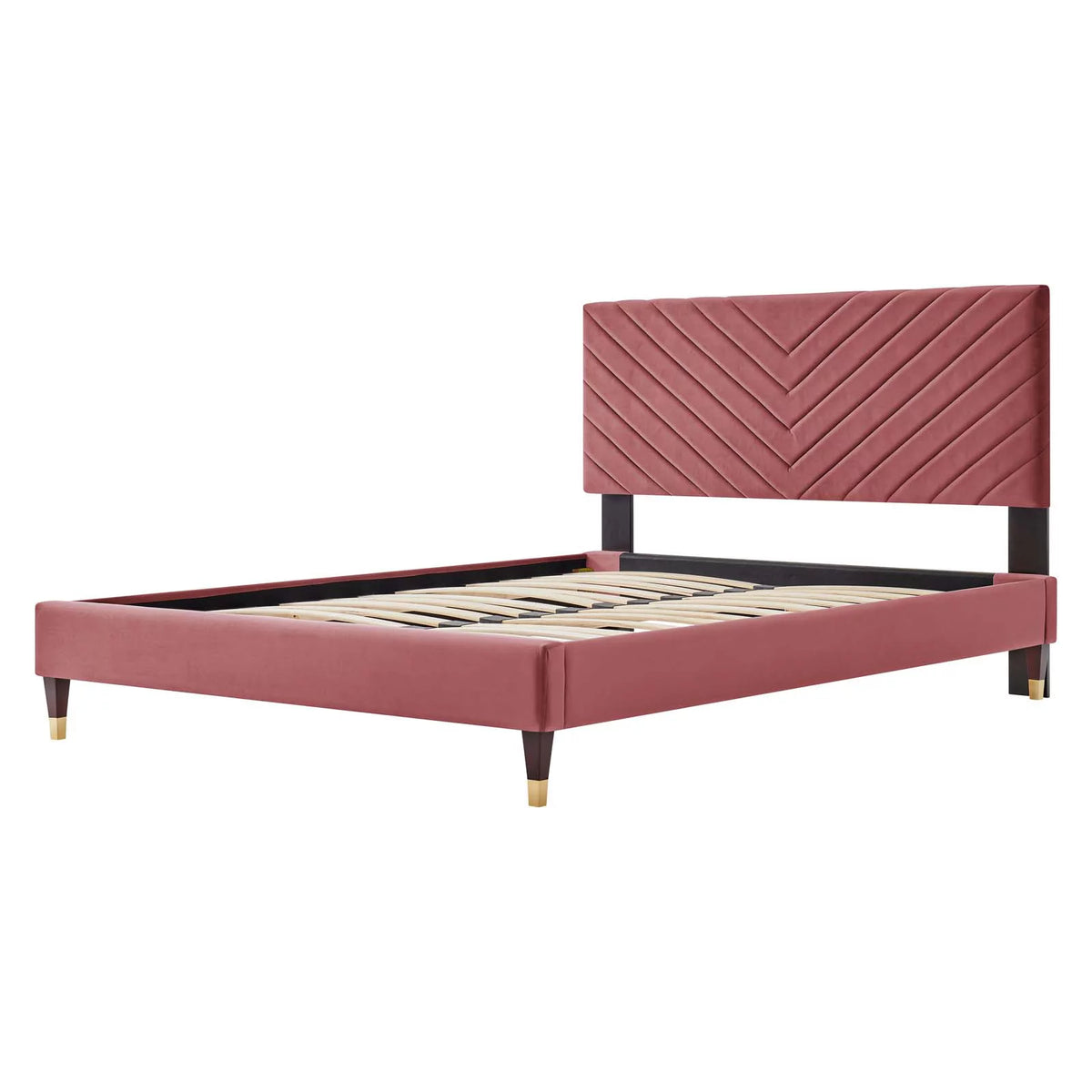 Queen Size Pink Velvet Platform Bed Frame T891822