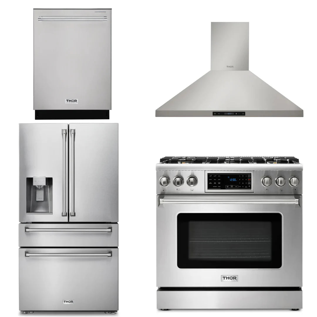 36 Propane Gas Range, Range Hood, Refrigerator, Dishwasher H9866