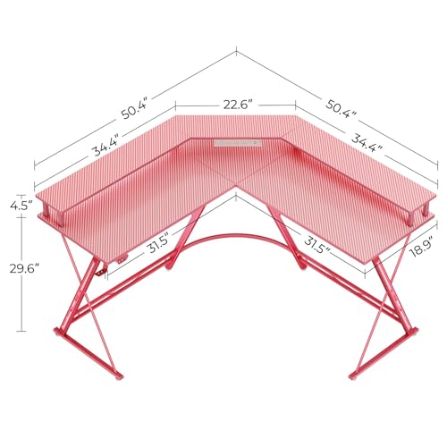 50.4” L-Shaped Gaming Desk with LED Light & Power Outlets G7931