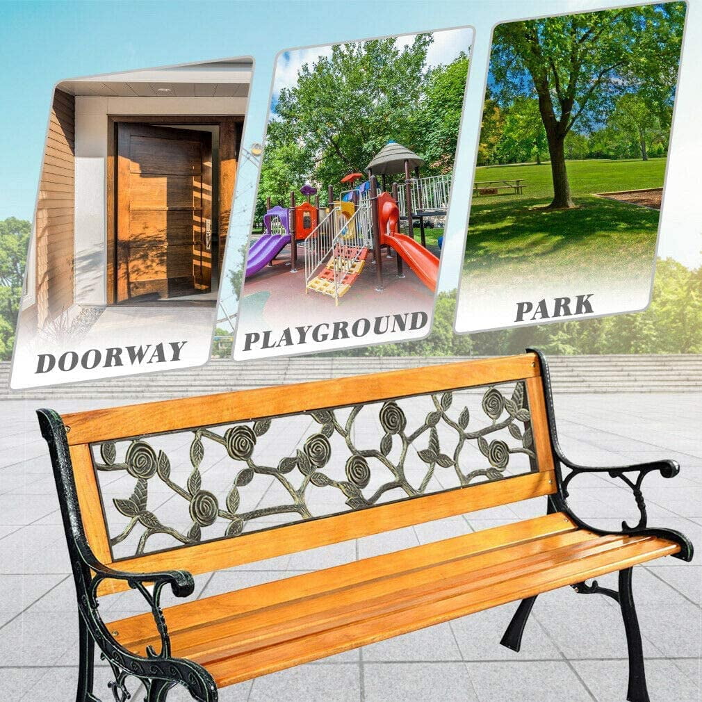 50" Wood Garden Bench with Flower Pattern Backrest K9752