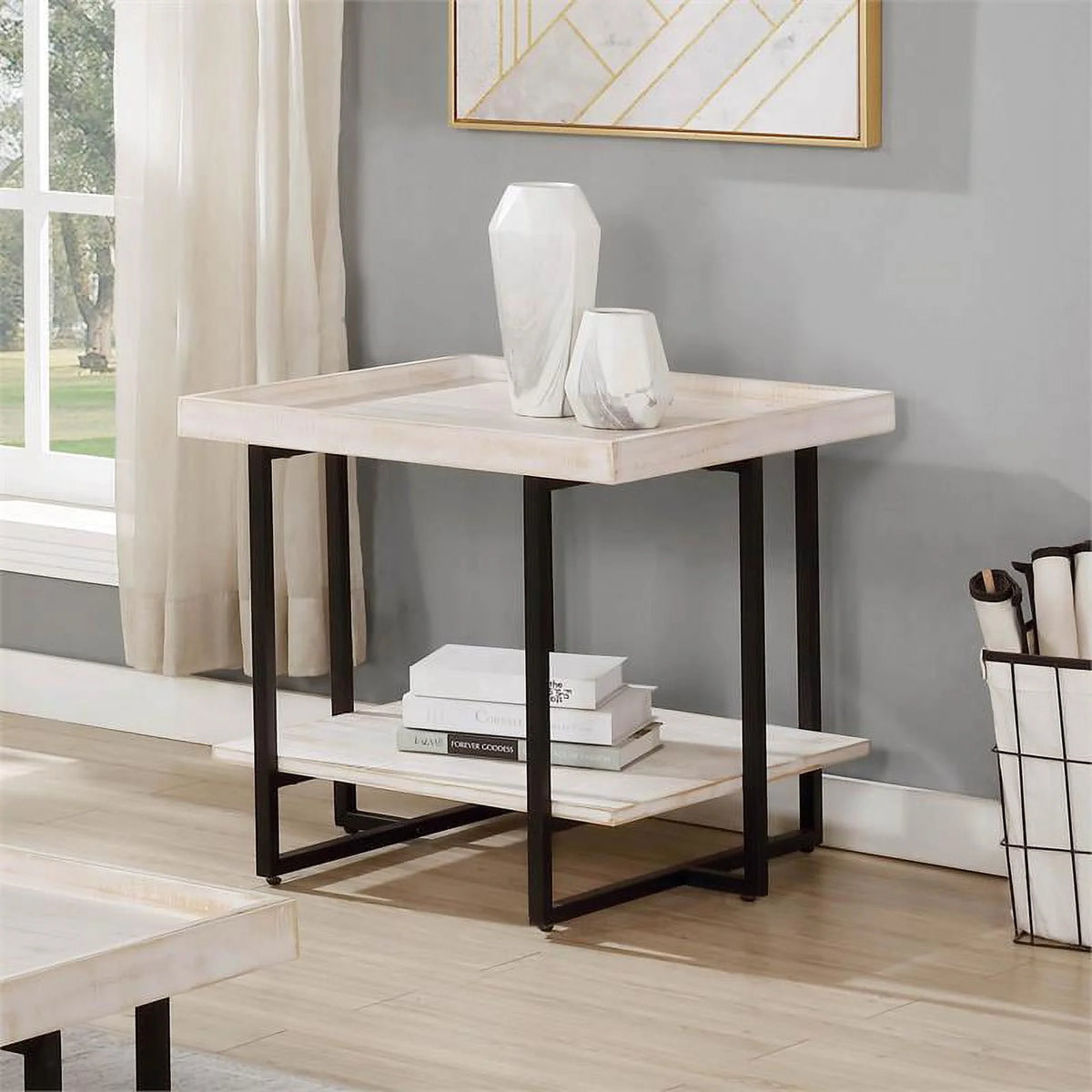 Wood 2-Piece Coffee Table Set in Antique White D95345