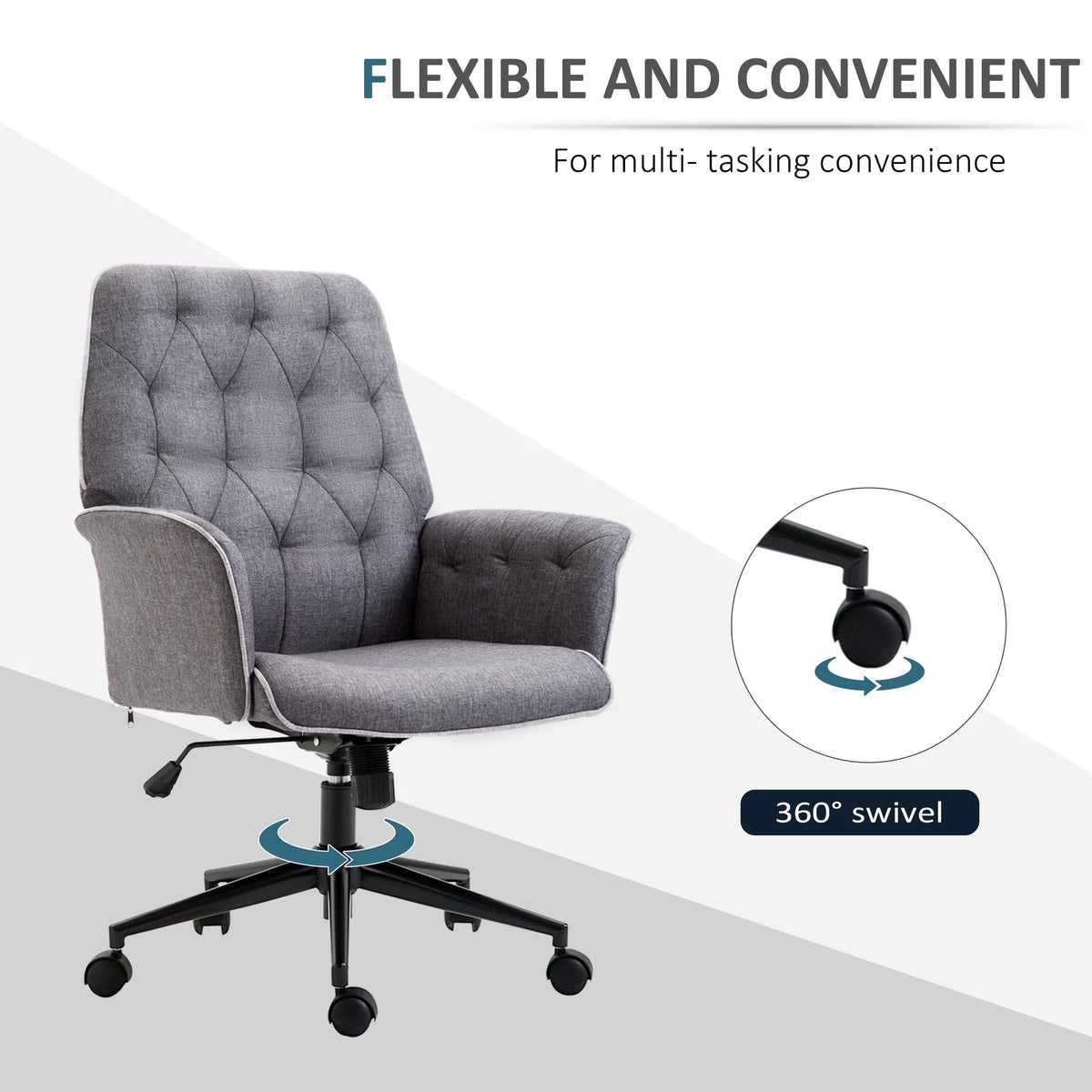 Linen Tufted Height Adjustable Swivel Office Chair I157369
