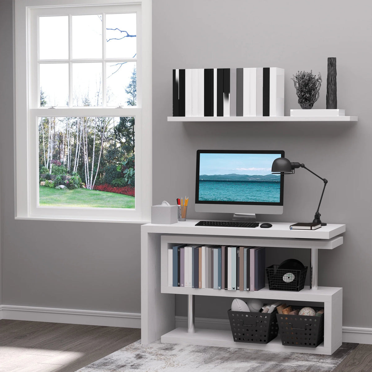 L-Shaped Corner Desk with Storage Shelf R466389