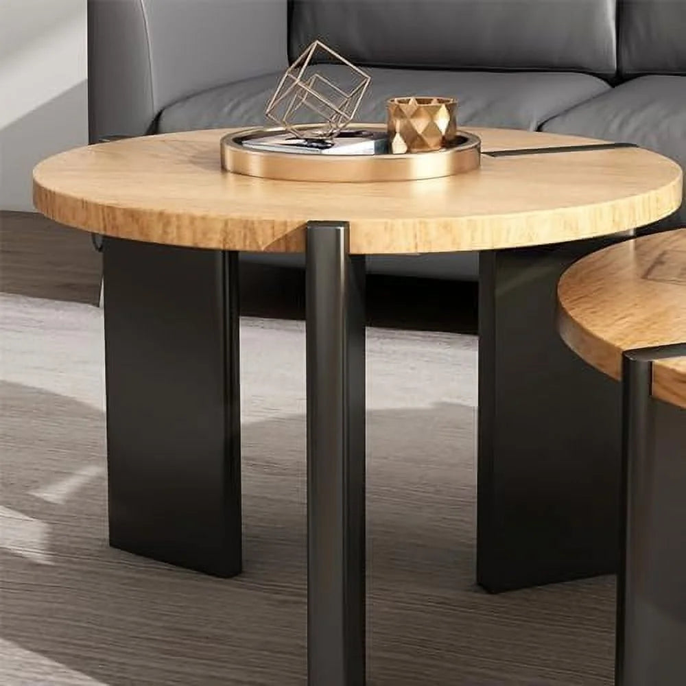 Solid Wood Round Coffee Table with Black Legs P17371