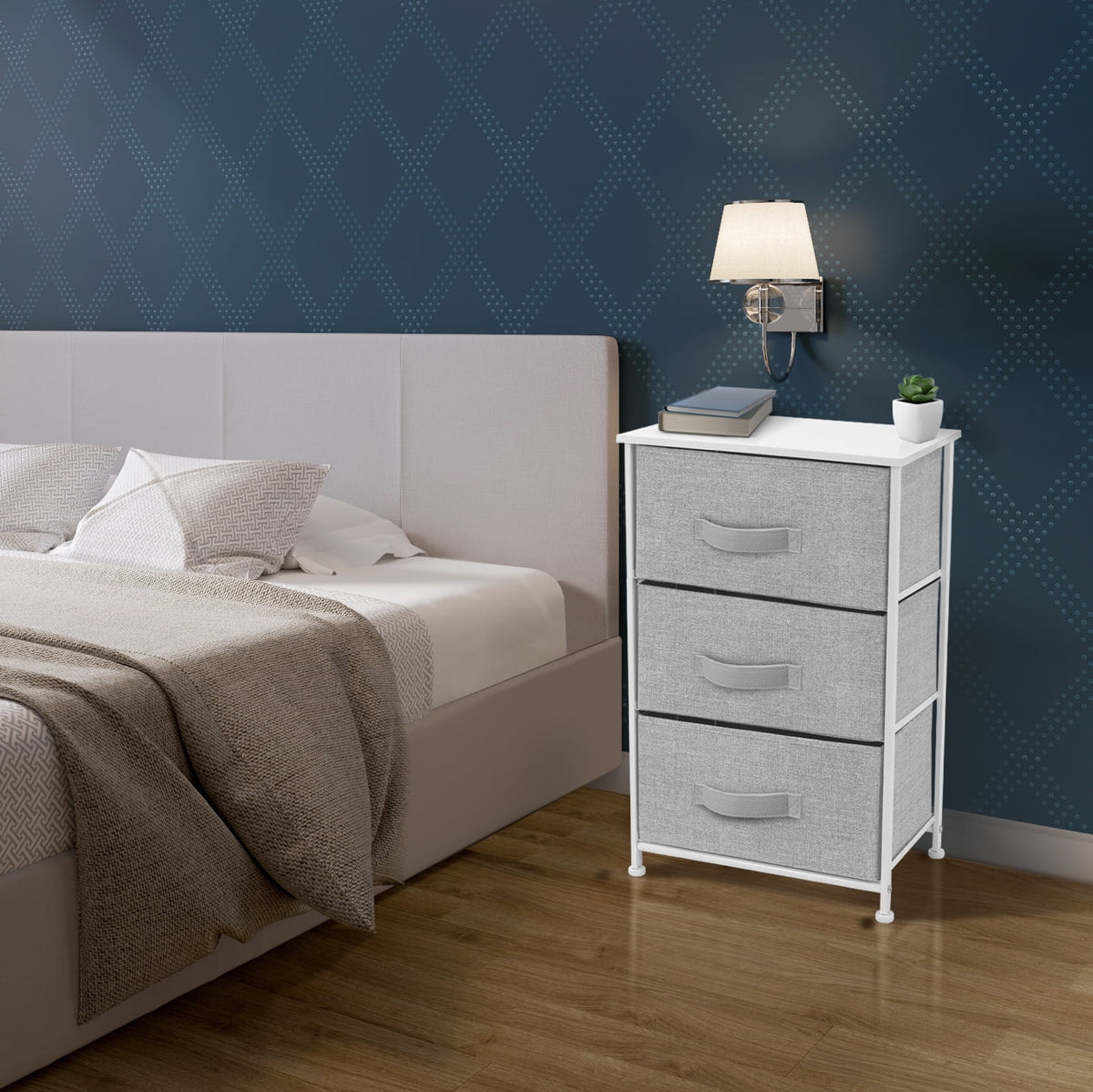 3 Drawer Nightstand with Fabric Bins R52542