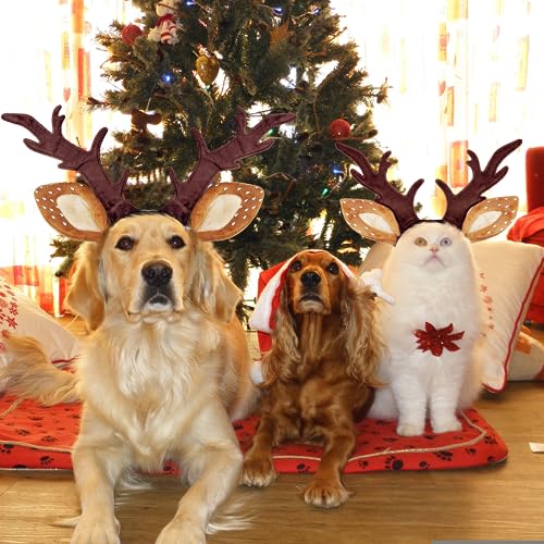 Dog Cat Christmas Reindeer Antlers Headband Adjustable Pet Costume U1085