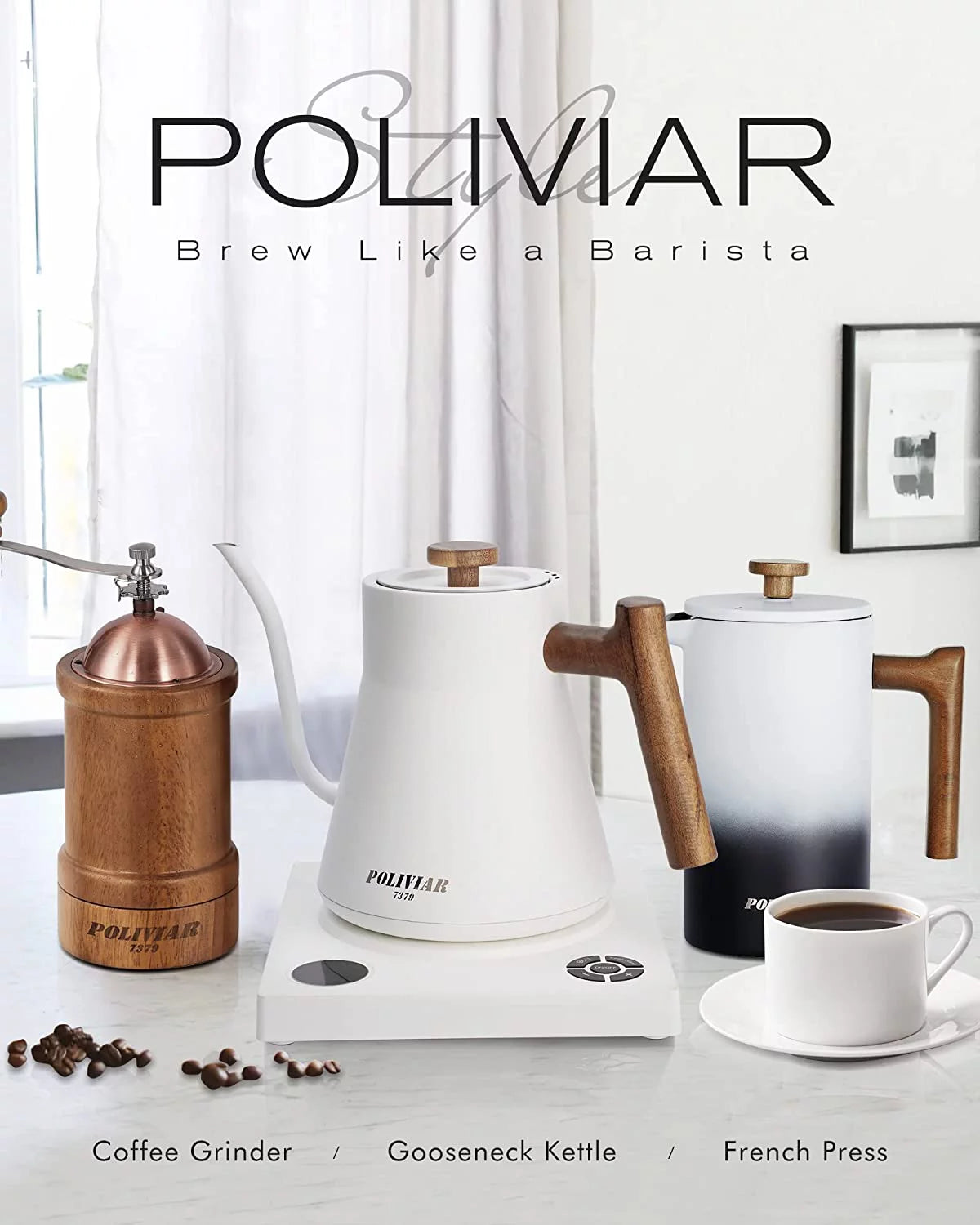 1200W Electric Gooseneck Kettle with Wood Handle P537