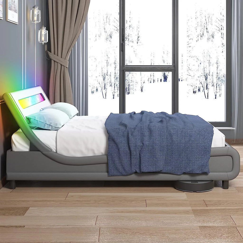 King Size Grey PVC Upholstered Platform Bed Frame M1094