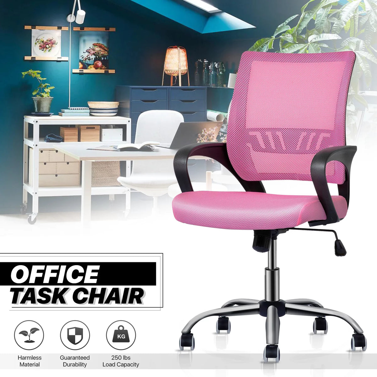 Pink Mesh Office Chair with Armrests E96508