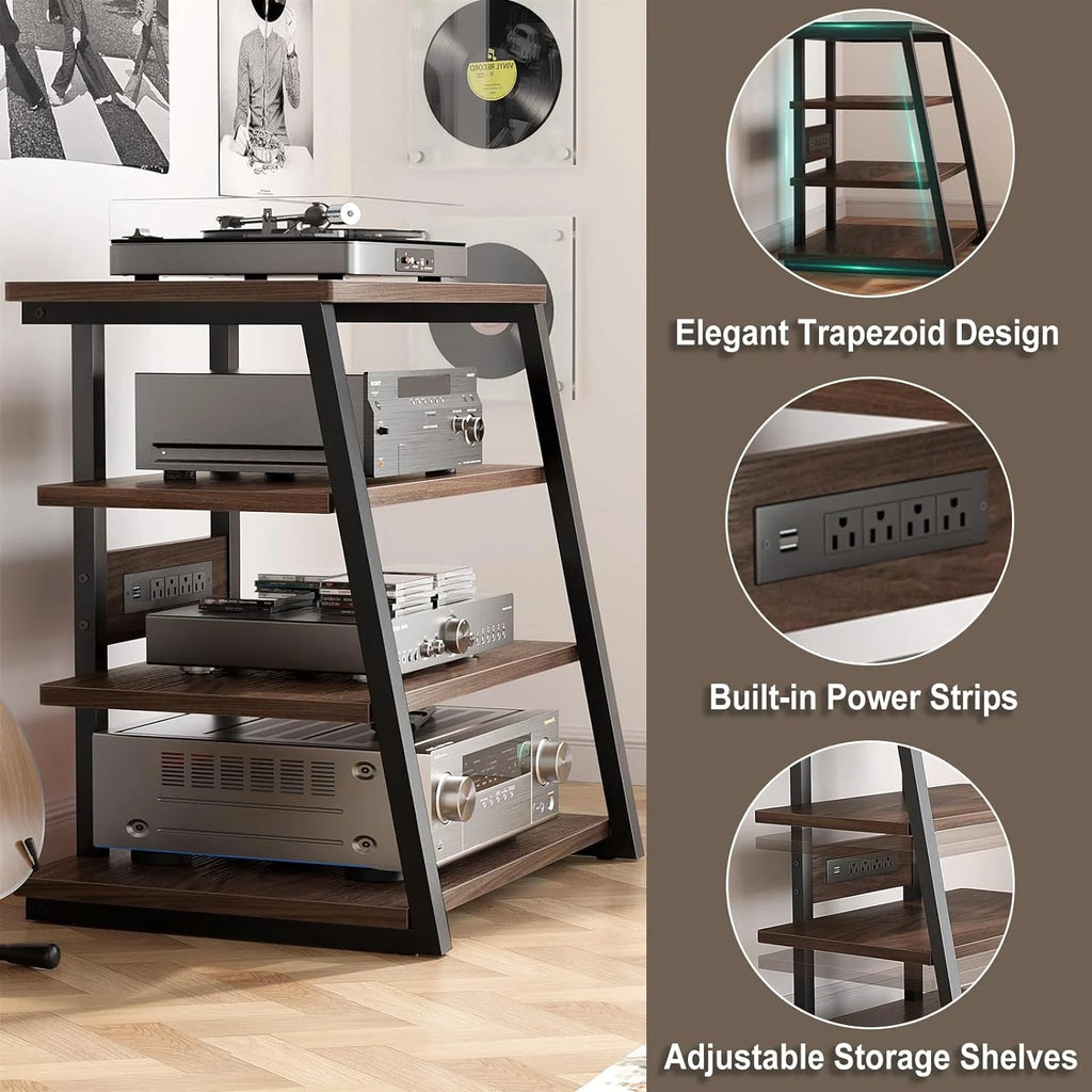 4-Tier AV Media Stand with Power Strips U496