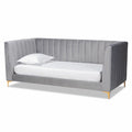 Grey Velvet Gold Finished Queen Size Daybed C688