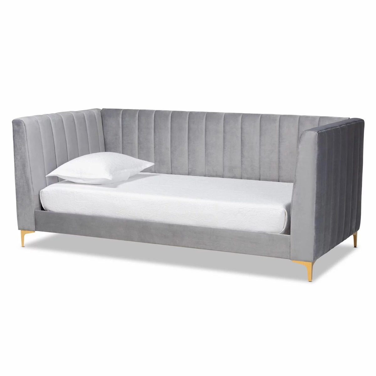 Grey Velvet Gold Finished Queen Size Daybed C688