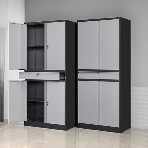 Metal Garage Storage Cabinet with Drawer, 4 Door Tool Cabinet with Lock K264