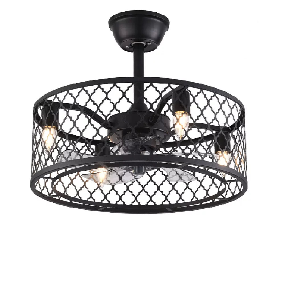 20 inch 5-Blades Caged Ceiling Fan with Light and Remote Matte Black S62669