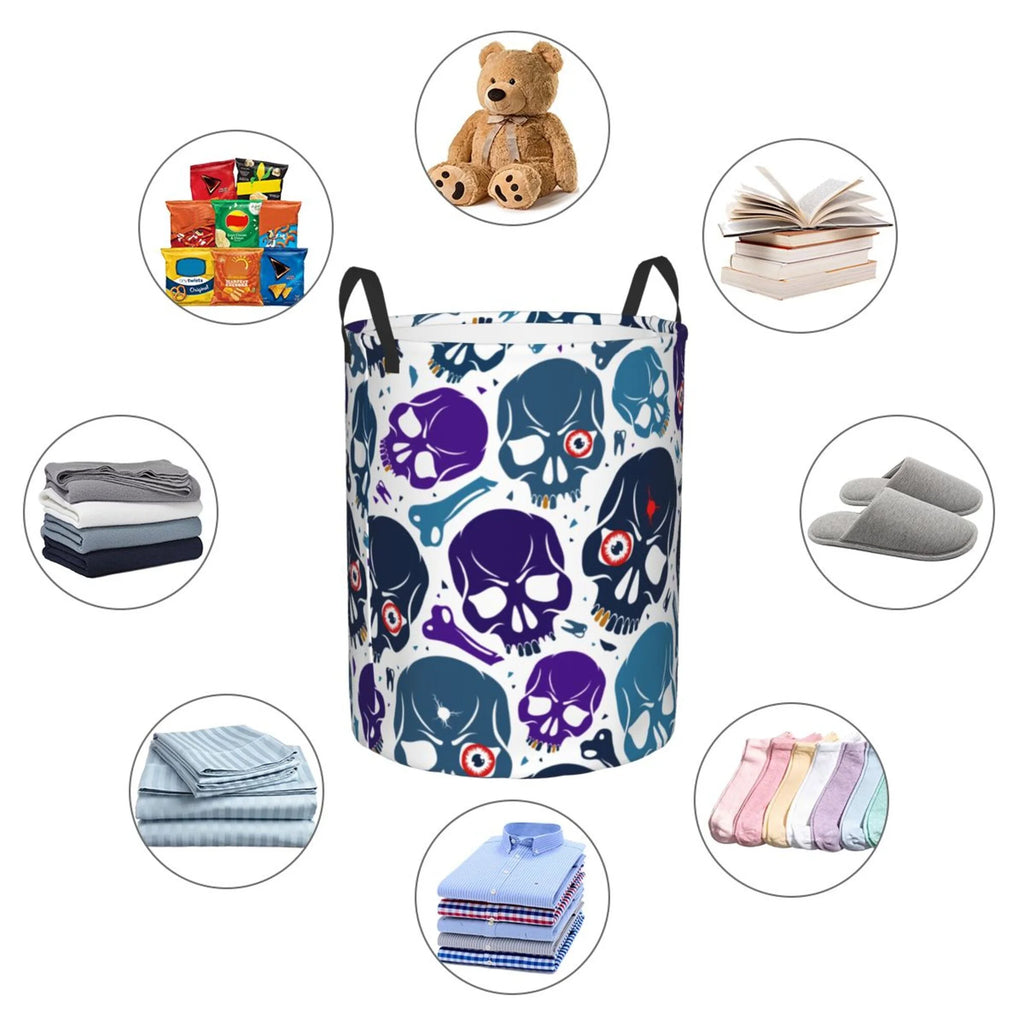 Blue Skull Purple Bone Collapsible Laundry Basket B773141