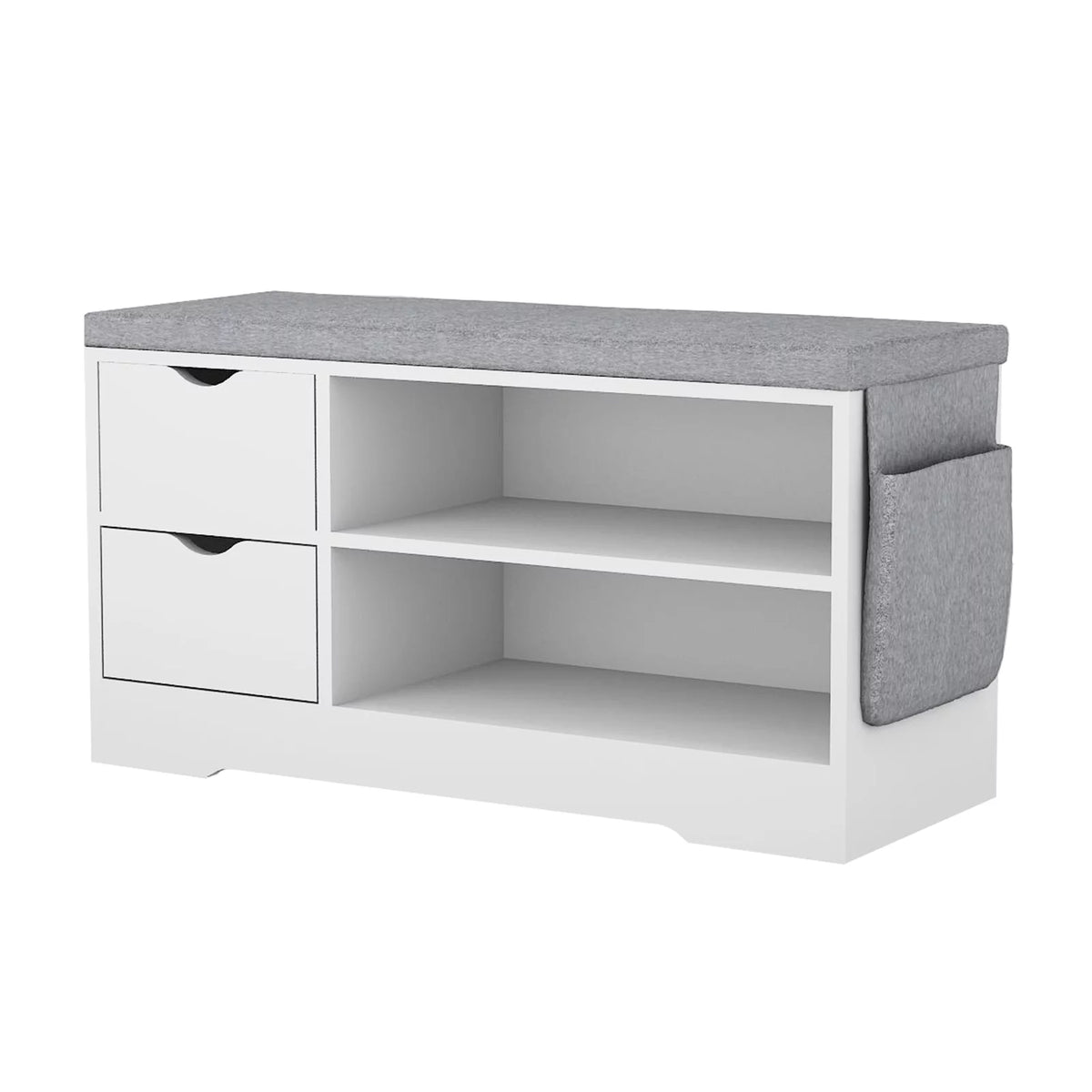 White 2-Tier Shoe Storage Bench with Drawer and Cushion W90609