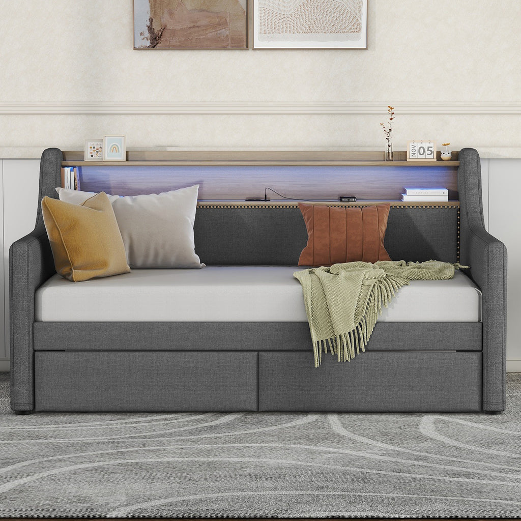 Gray Twin Daybed with Storage Drawers N599