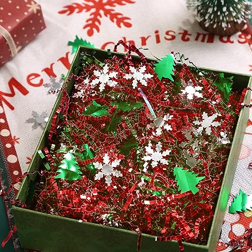 Metallic Red Green Christmas Crinkle Cut Paper Shred Filler C1288