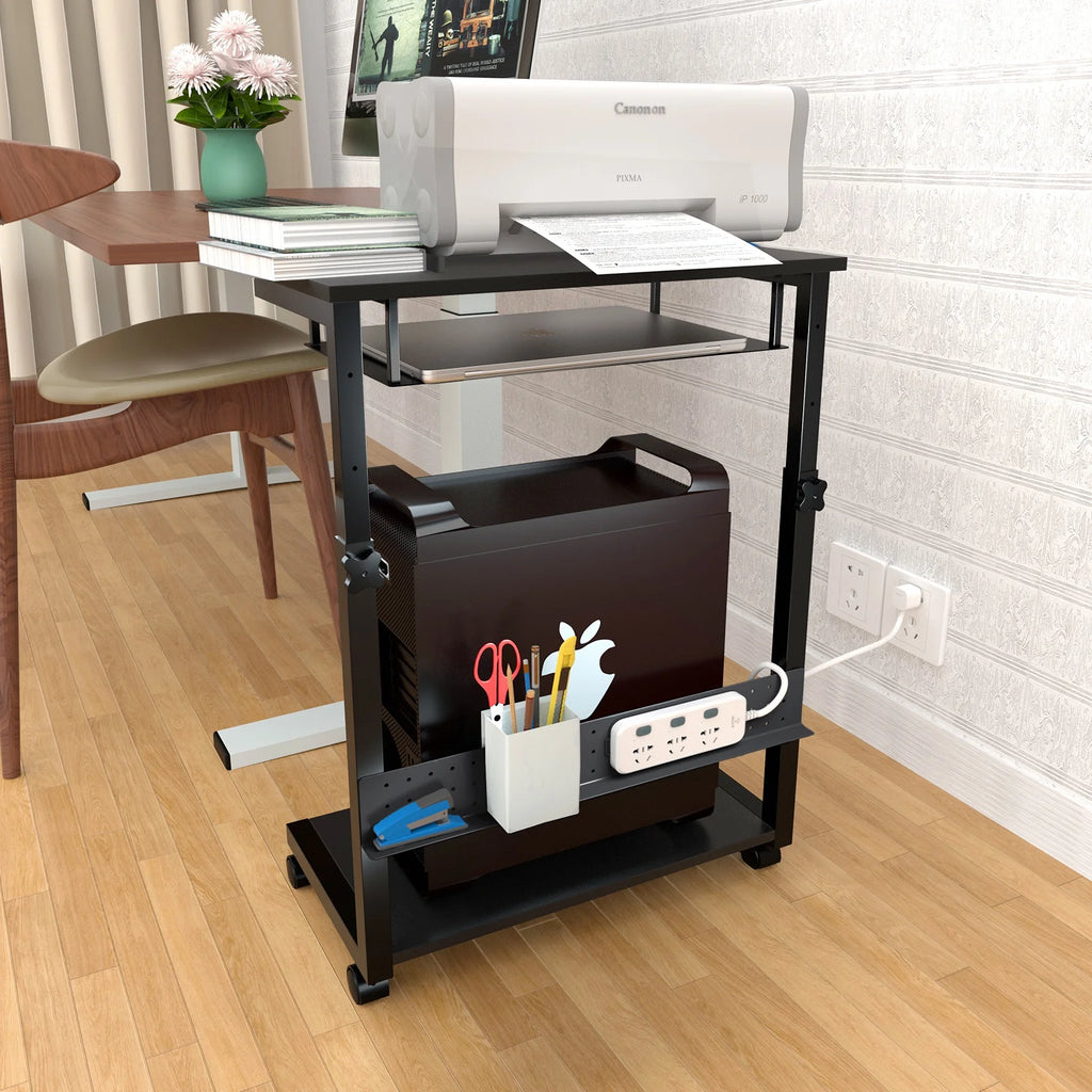 3 Tier Wooden Computer Tower Stand with Rolling Casters Q467