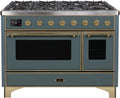 48 Dual Fuel Natural Gas Range in Blue Grey with Brass Trim I29959