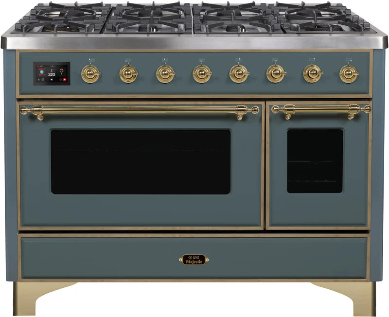 48 Dual Fuel Natural Gas Range in Blue Grey with Brass Trim I29959