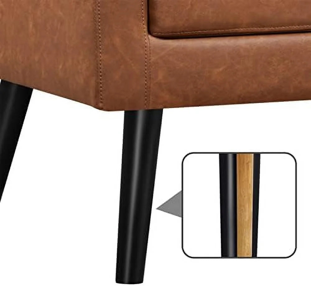 Beige PU Leather Upholstered Accent Chair with Wood Legs I287986