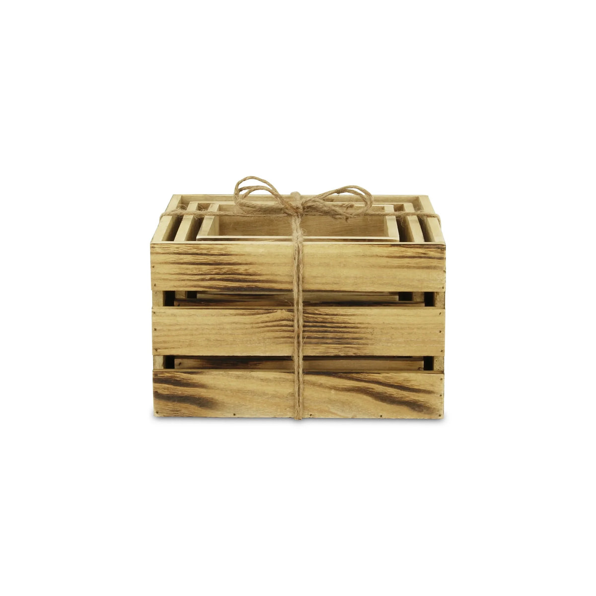 Set of 3 Brown Rustic Aged Wooden Crates Y426143