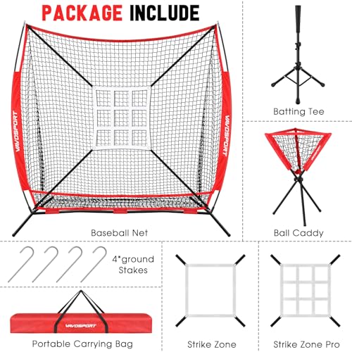 7x7' Baseball & Softball Net with Strike Zone, Tee, Ball Caddy L83003