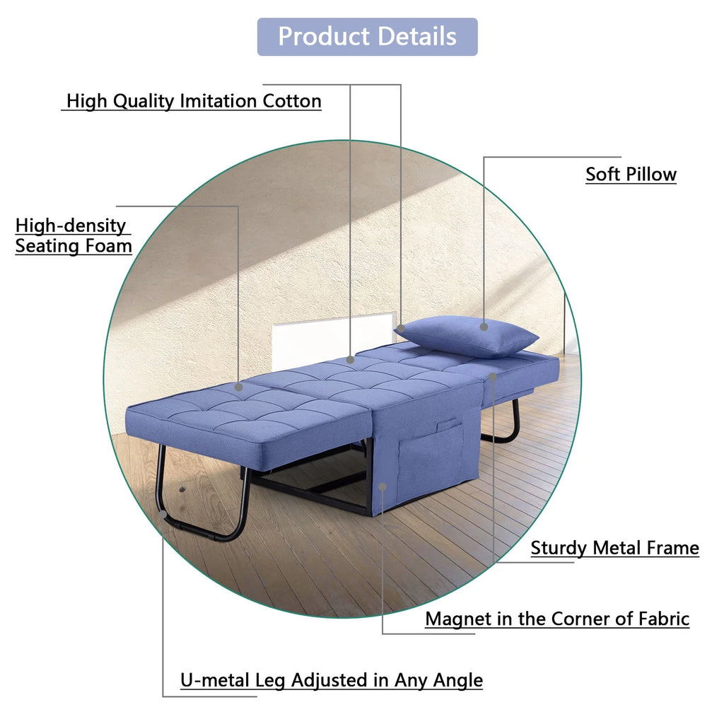 Dark Blue Linen Convertible Sofa W7355