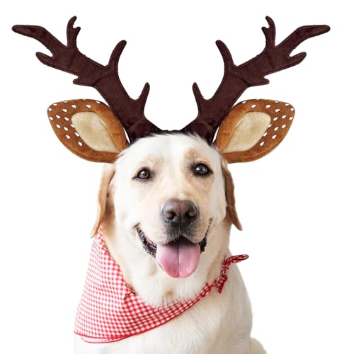 Dog Cat Christmas Reindeer Antlers Headband Adjustable Pet Costume U1085