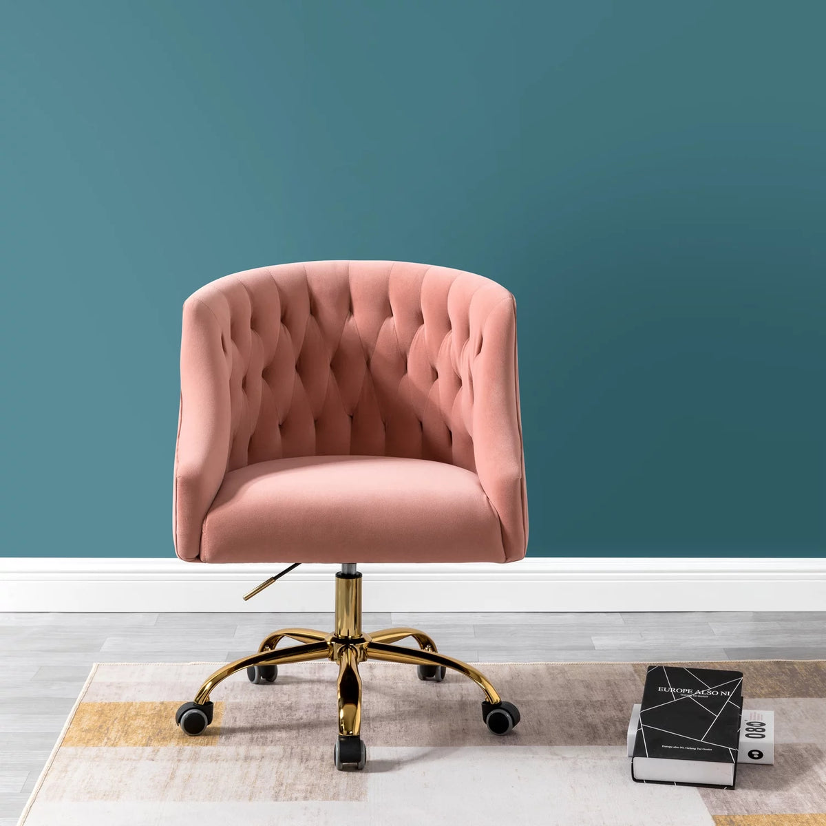 Pink Velvet Fabric Swivel Rolling Task Chair L459740