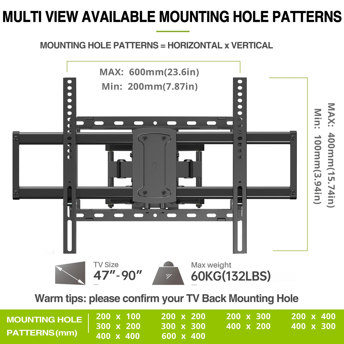 Full Motion TV Wall Mount for 47-90 inch TVs K77781