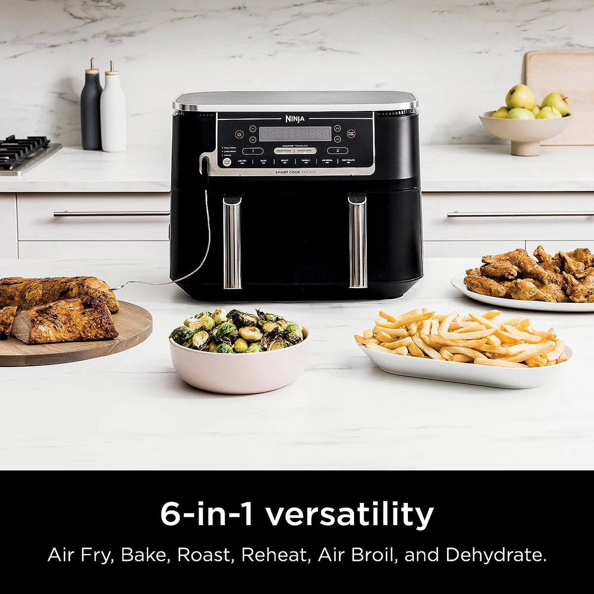 Black 6-in-1 10-qt. XL 2-Basket Air Fryer P151094
