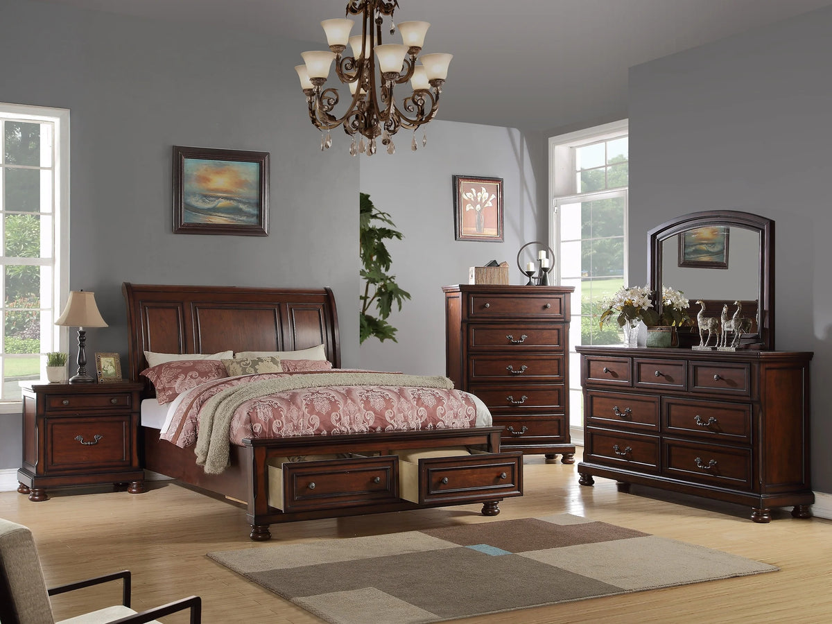 Cherry Veneer 4pc California King Size Bedroom Furniture Set B233