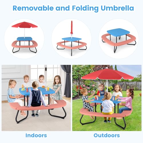 8 Seat Kids Picnic Table with Umbrella and Benches F45221