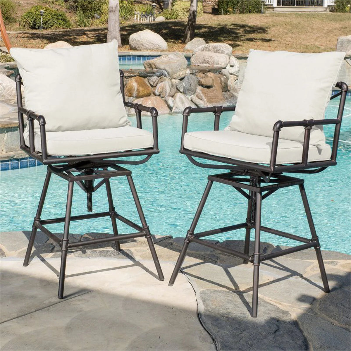 Adjustable Barstool Set of 2 Black Copper Beige C53083