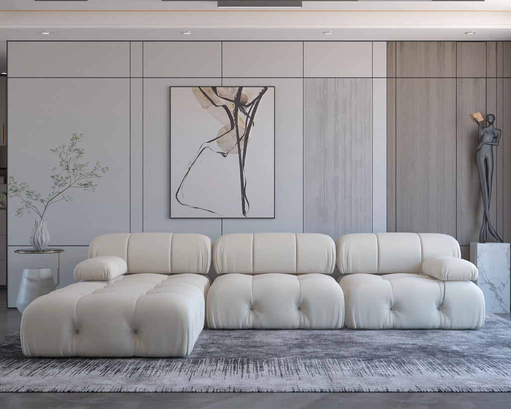 L-Shaped Velvet 3-Seat Sofa with Ottoman Y598024
