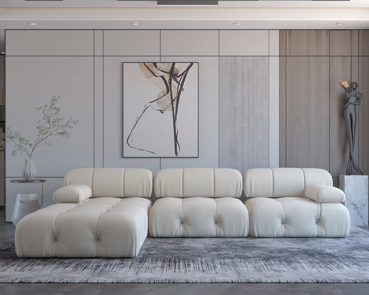 L-Shaped Velvet 3-Seat Sofa with Ottoman Y598024
