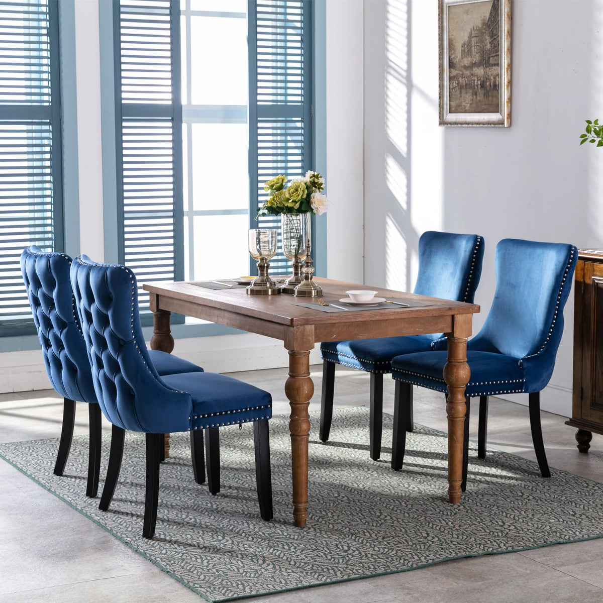 Velvet Wing Back Dining Chairs Set of 2 Blue L475115