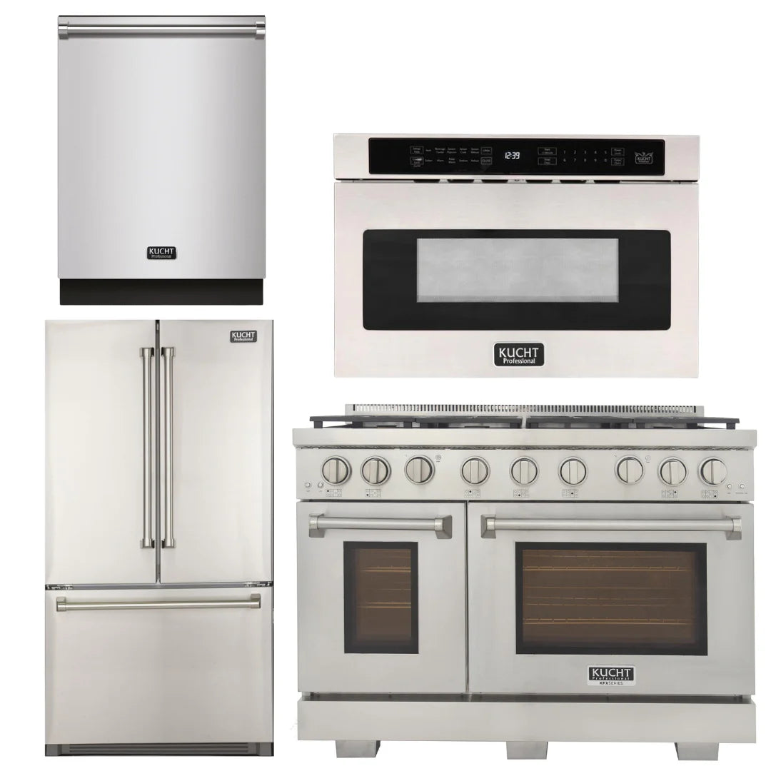 48 inch Natural Gas Range, Refrigerator, Dishwasher, Microwave Drawer P75306