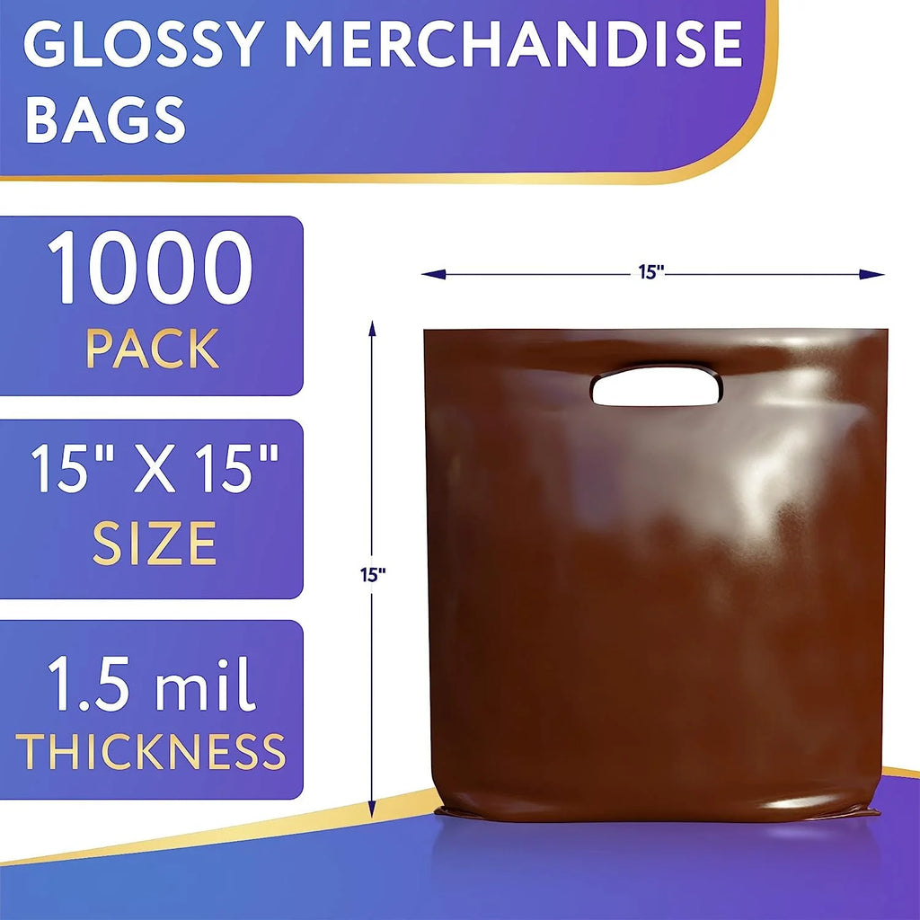 1000 Pack Brown Die Cut Handle Plastic Shopping Bags P2727