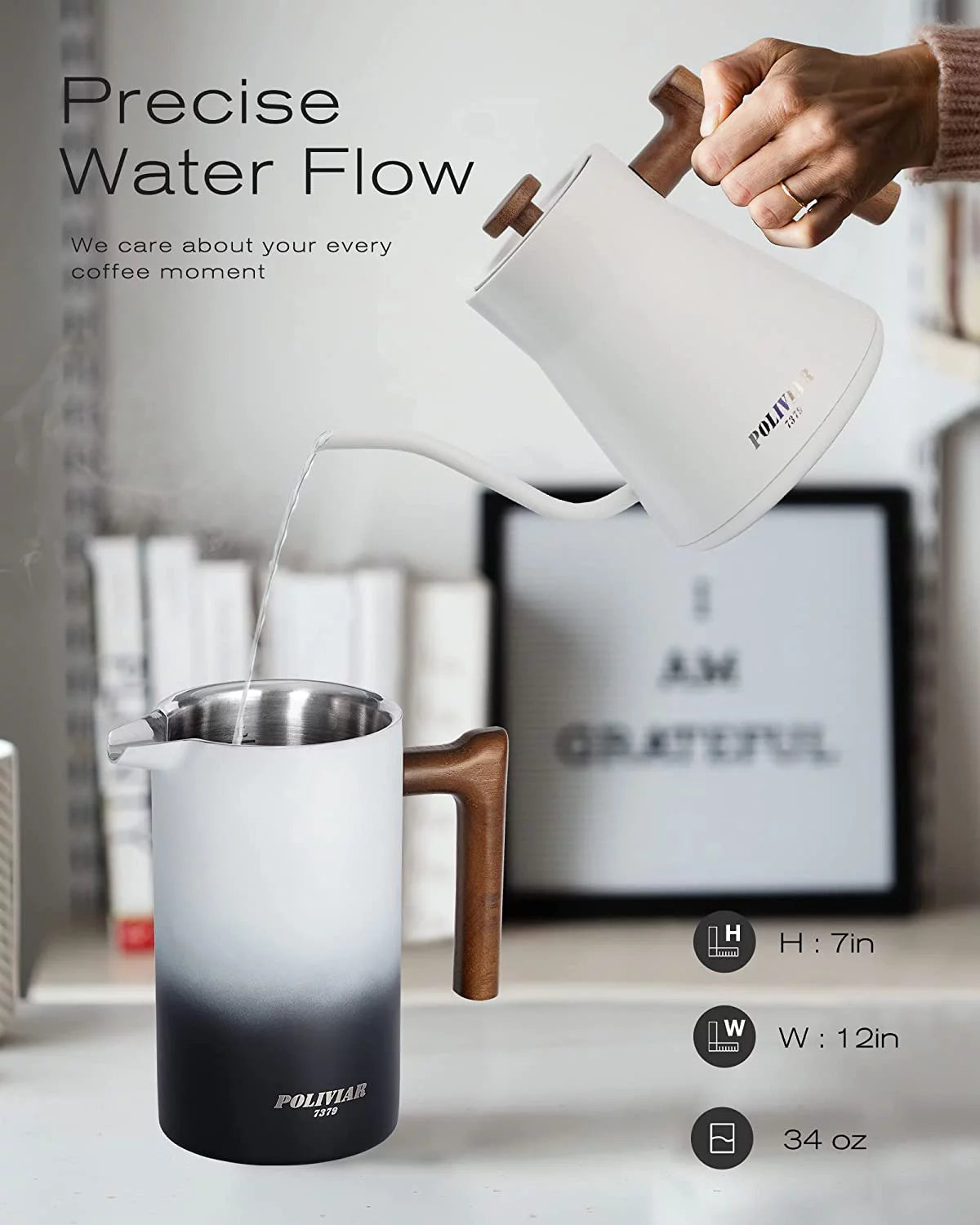 1200W Electric Gooseneck Kettle with Wood Handle P537